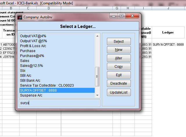 excel ledger list